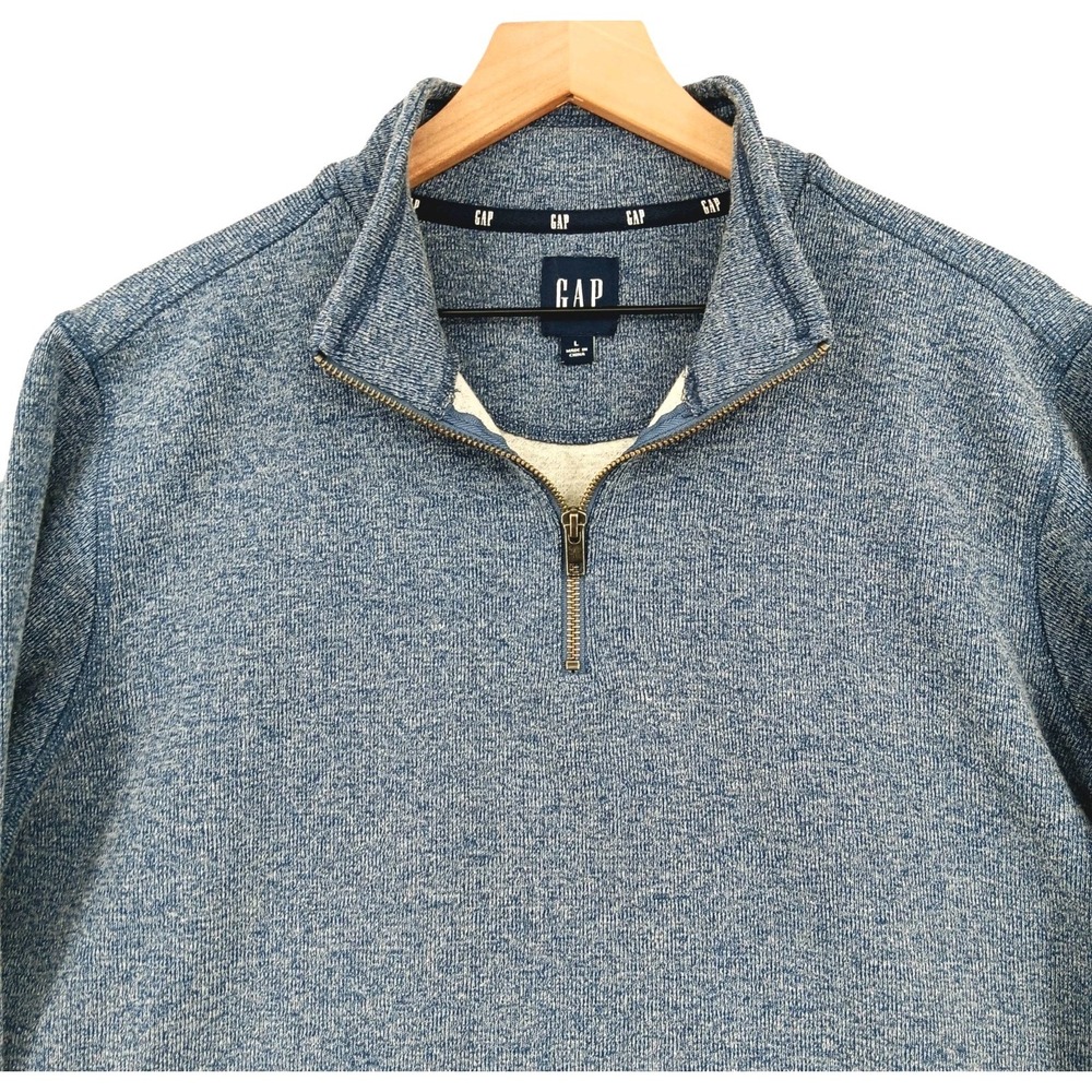 Gap 1/4 Zip Sweater Mens L Blue Heathered Cotton Blend Knit Long Sleeve Pullover